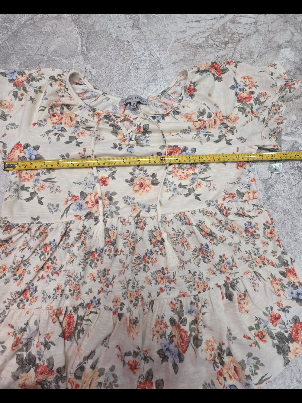 Women's Floral Short Sleeve Tie-Front Blouse in Cream, Coral & Sage NEW - Picture 5 of 6